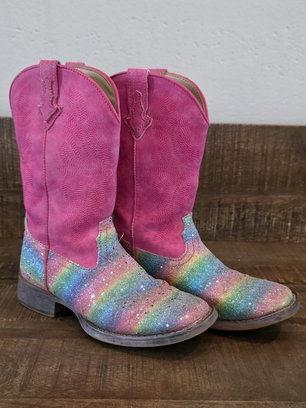 Roper Kids Pink Glitter Rainbow Cowboy Boots